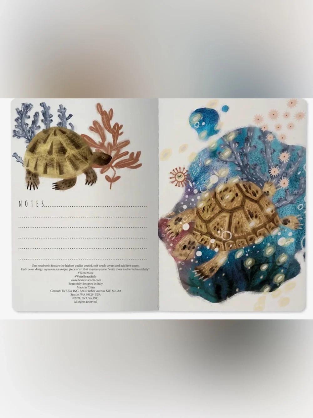 Sea Coral and Sea Turtles Soft Touch Journal Notebook by BV Bruno Visconti A5